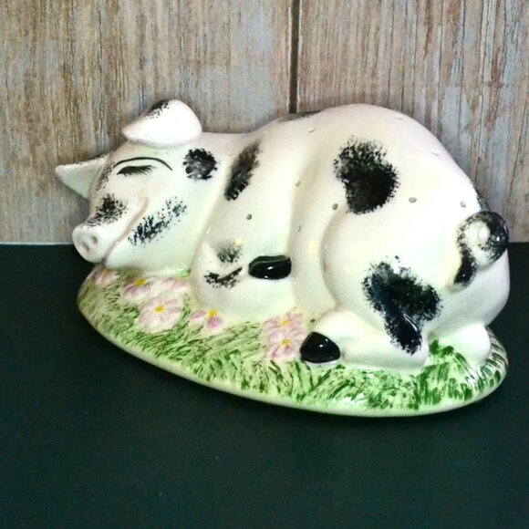 Vintage MCM White And Black Pig Figure Toothpick Party Fork Holder Ceramic - Picture 5 of 9